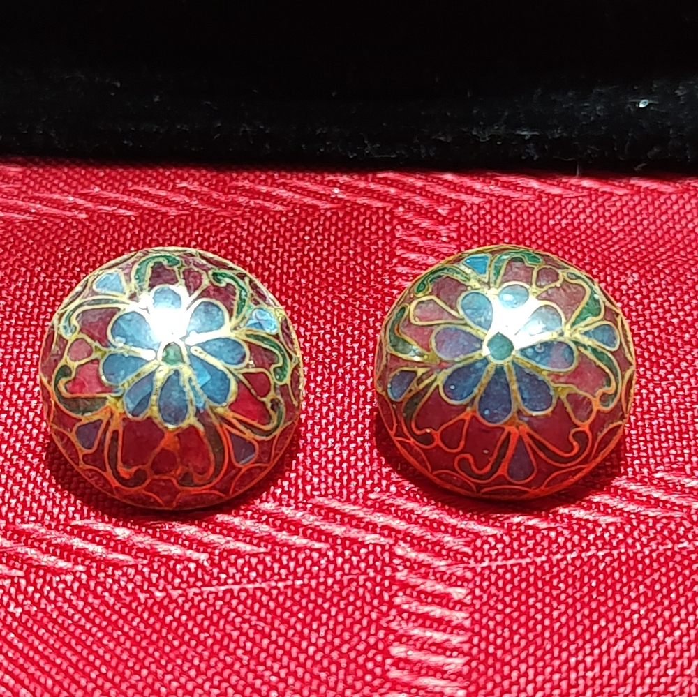 Plique A Jour Cloisonne stud pierced earrings vintage